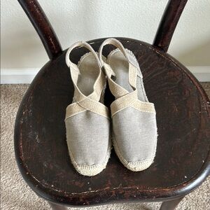 Silver and Tan Espadrille Shoes with Ankle Strap